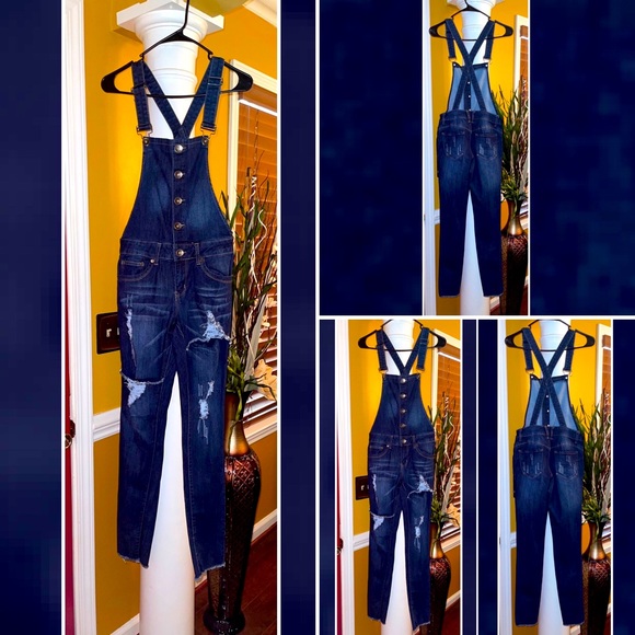 Distressed Denim Overalls - Picture 1 of 4